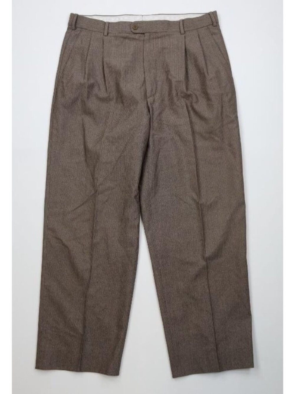 Vintage 90s Mens 36x30 Wool Knit Striped Ribbed Wide Leg Chino Pants Beige